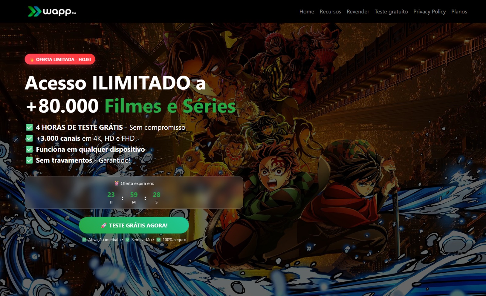Landing Page React para IPTV/Streaming com Teste Grátis e WhatsApp
